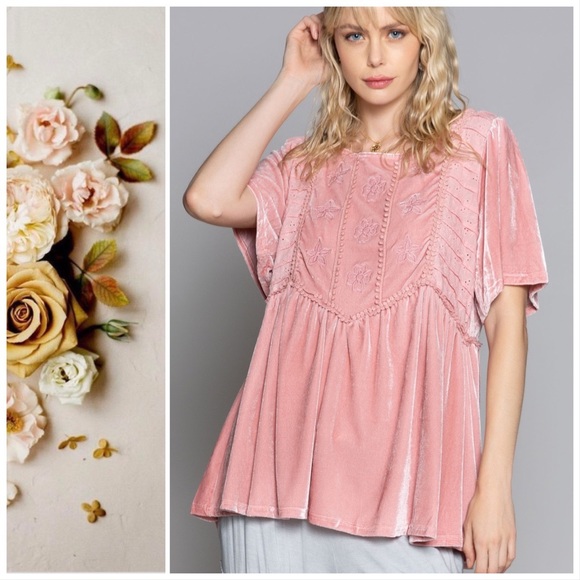 Snow Pink Velvet Baby Doll Top - Picture 4 of 9